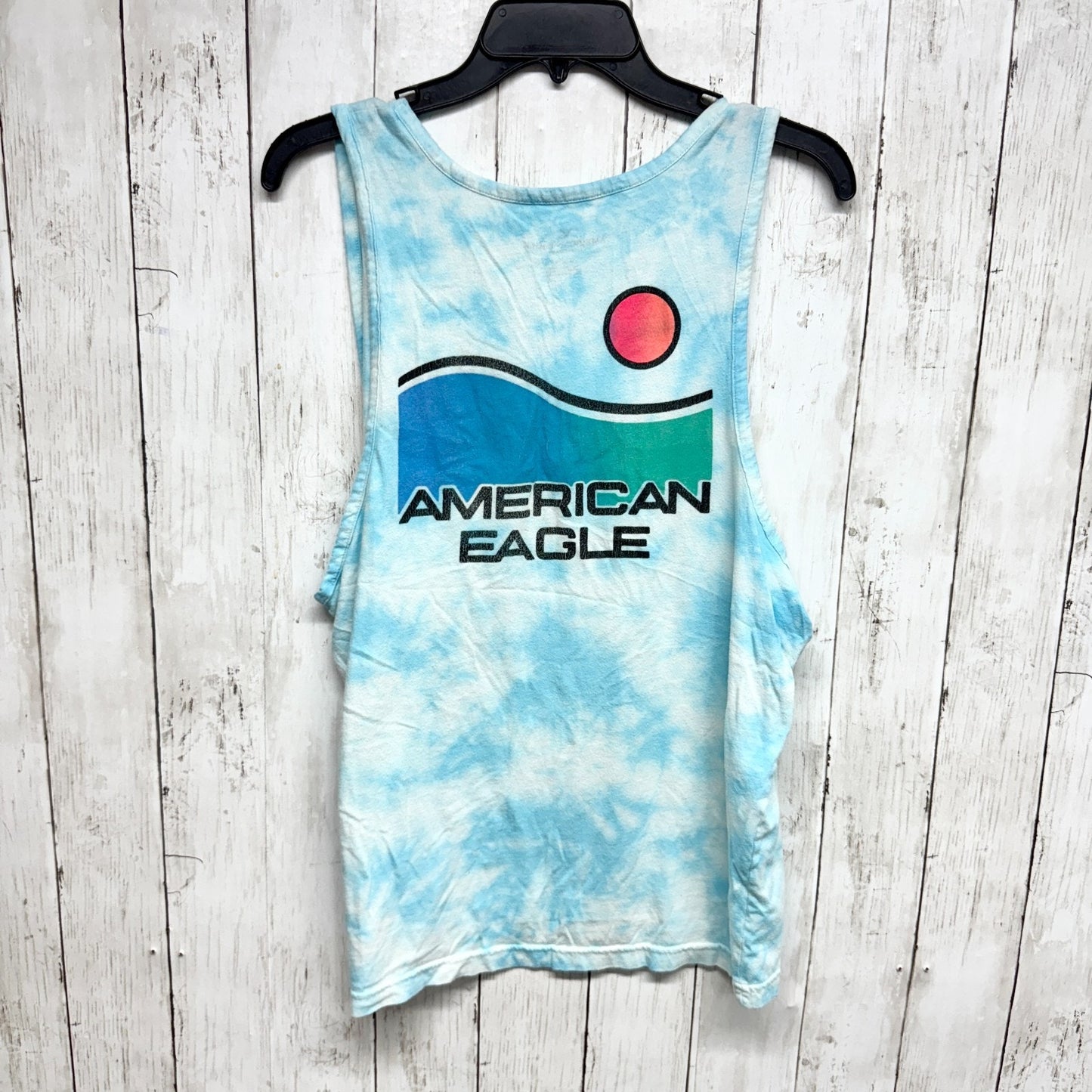 American Eagle Shirt Women Size Medium Blue Graphic Tie Dye Sleeveless Tank Top