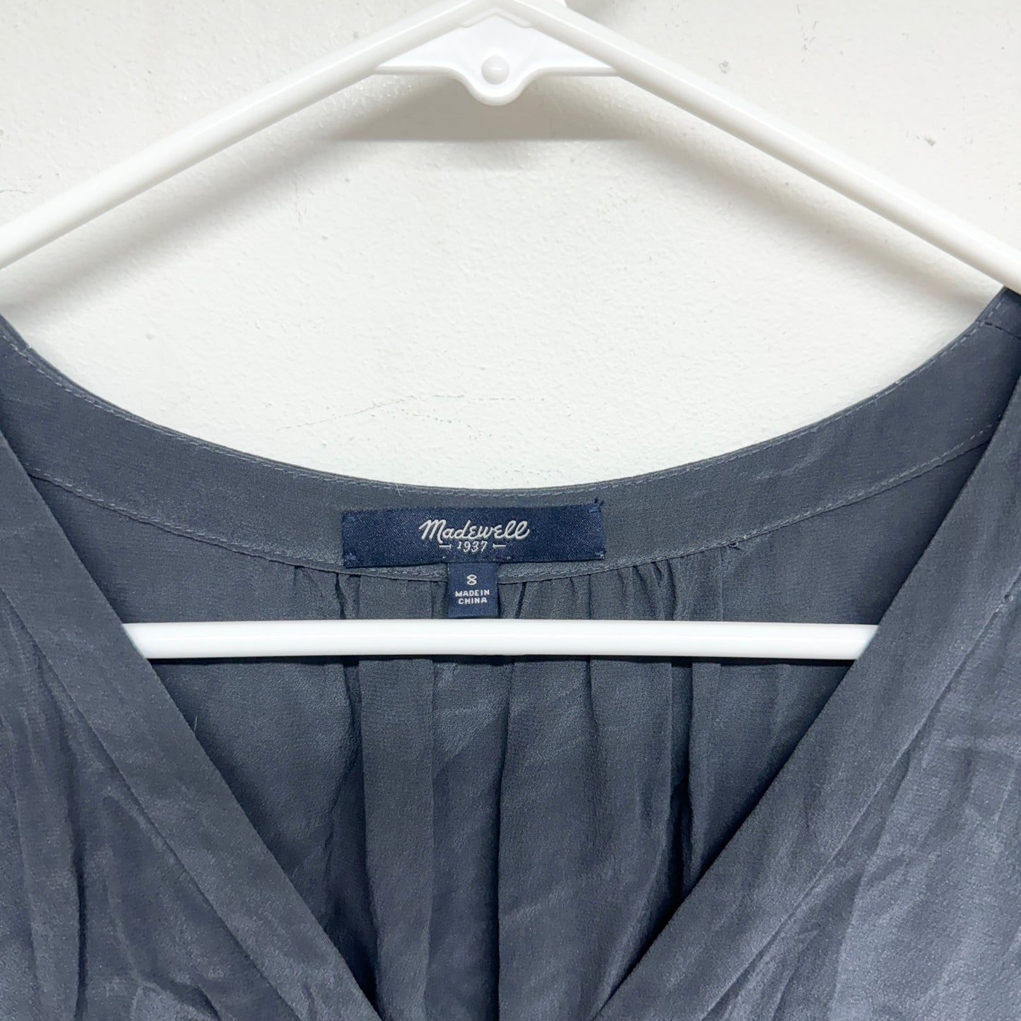 MADEWELL Women Navy Blue Long Sleeve Silk Faux Wrap Mini Dress Size Small