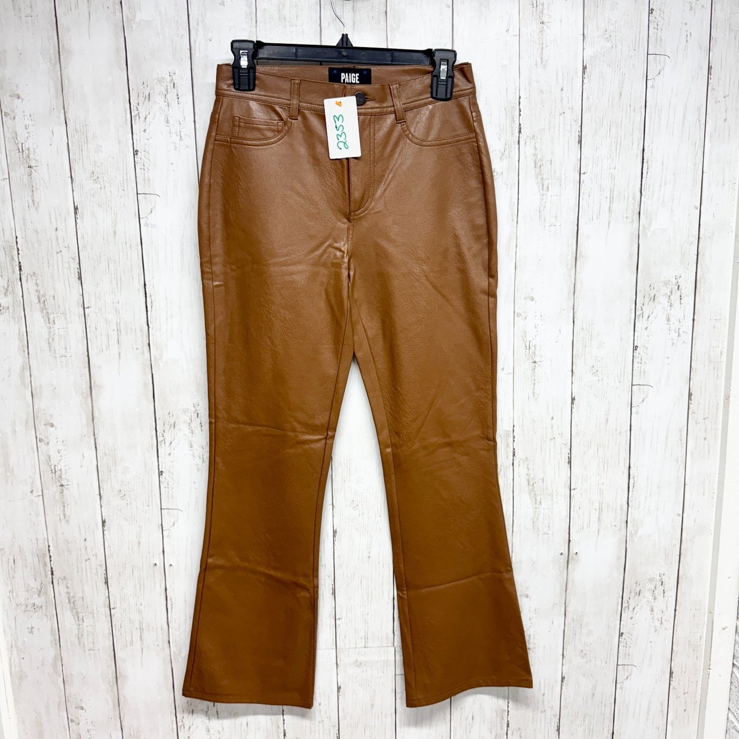 Paige Pants Women Sz 26 Dark Argan Brown Faux Leather Relaxed Straight 5-Pocket
