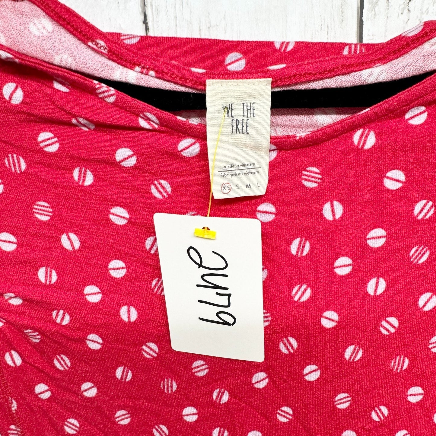 We The Free Top Women Size XS Red Dot Print Boat Neck Puffed Long Sleeve Blouse