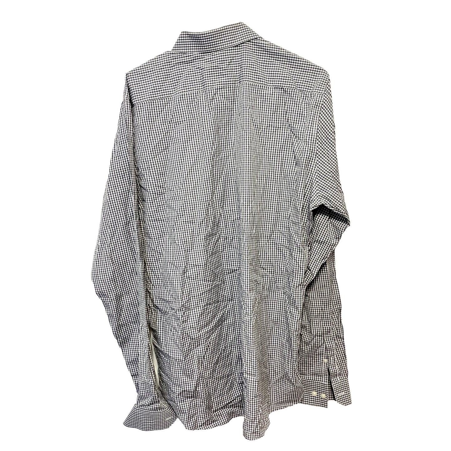 THEORY Button Up Mens Size 16.5 Grey Plaid Long Sleeve Collared Cotton Blend