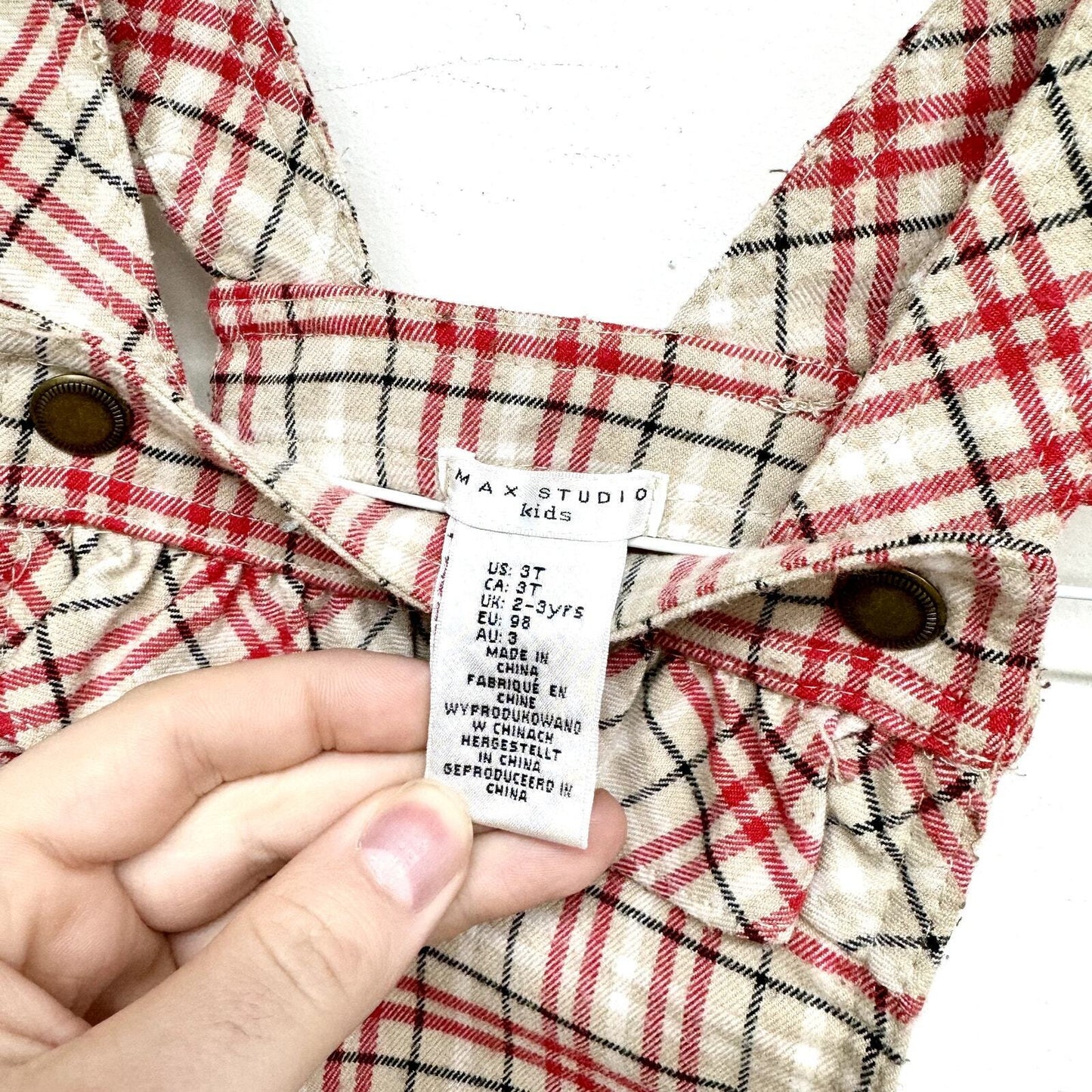 Max Studio Holiday Plaid Outfit Button Overall Dress Girls Size 3T