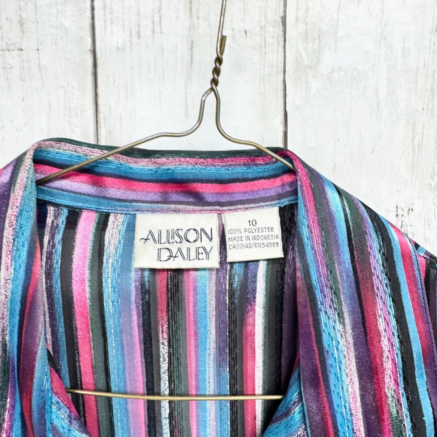 Vtg Allison Daley Shirt Women Size 10 Stripe Collared Long Sleeve Button Down