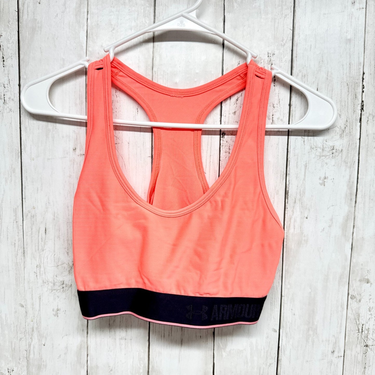 Under Amour Women Coral Racerback Black Elastic Cinch Band Athletic Gym Workout