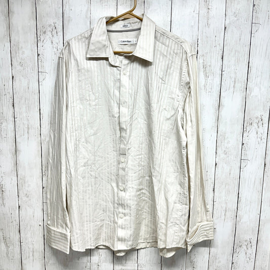 CLAVIN KLEIN Button Down Men Size Large 100% Cotton Long Sleeve Ivory Off White