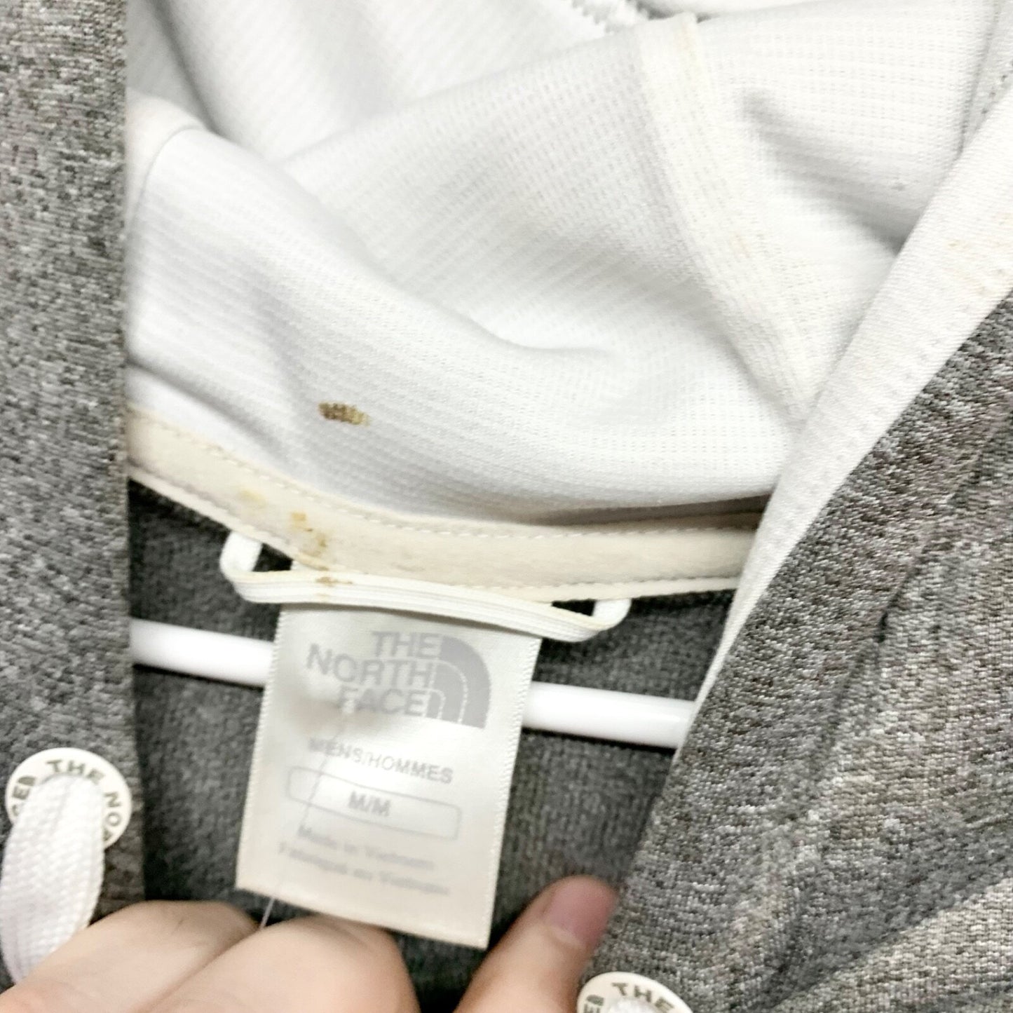 The North Face Sweatshirt Women Size Medium Hooded Drawstring Gray White Casual