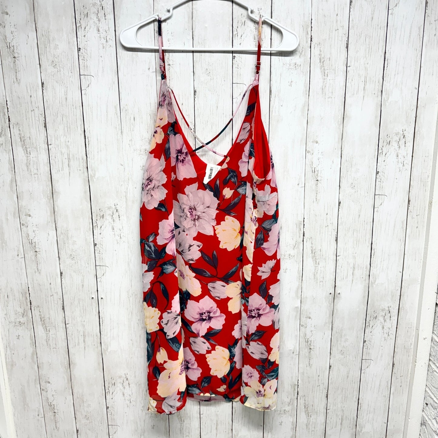 Lulu's Dress Women XL Red Floral V-Neck and Back Spaghetti Strap Mini Red Summer