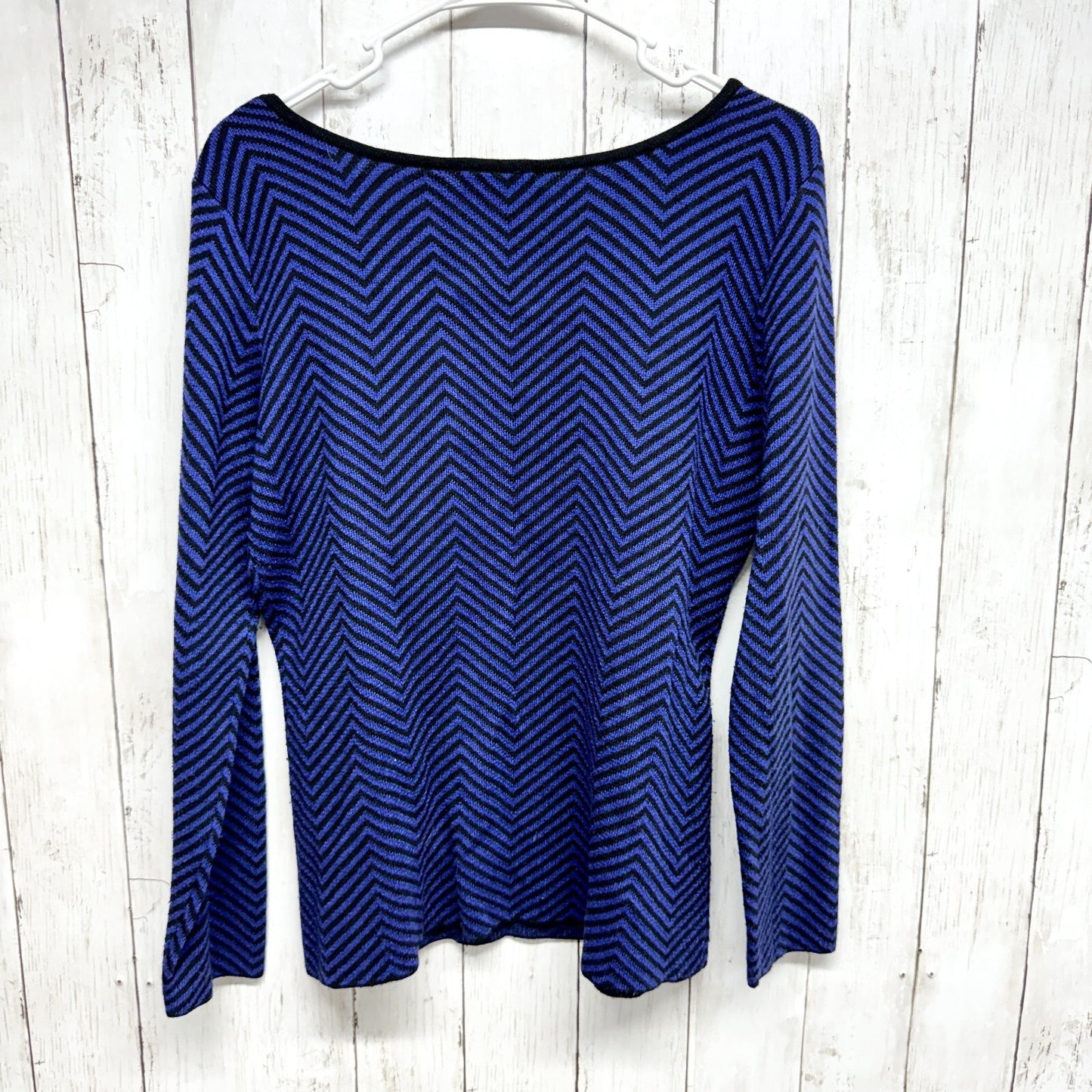 KERISMA KNITS Sweater Women Size Large Crewneck Blue Zigzag Long Sleeve Cotton