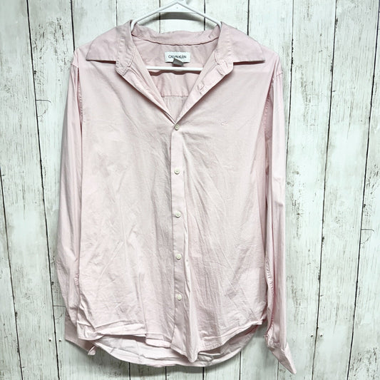 CLAVIN KLEIN Shirt Mens Size M Button Up Light Pink Long Sleeve Spread Collar
