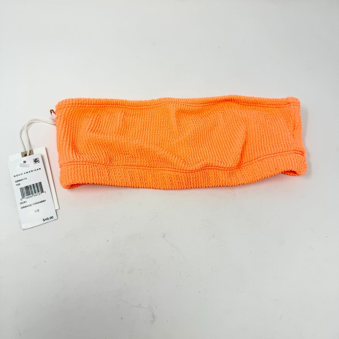 Good American Women Orange Cream Crinkle Basic Bandeau Bikini Top Size 1/2 S/M