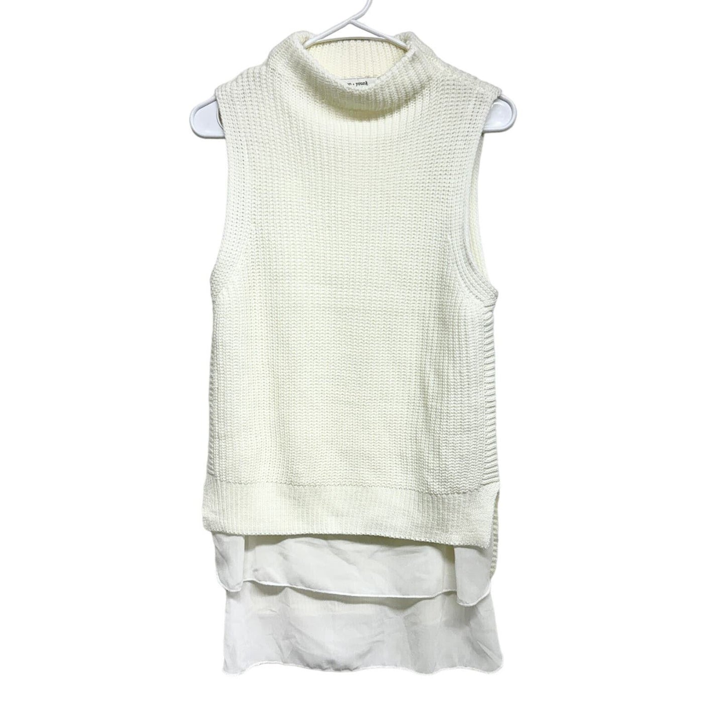 Bishop + Young Knit Woven Vest Trim Chunky Mock Sweater Size Medium