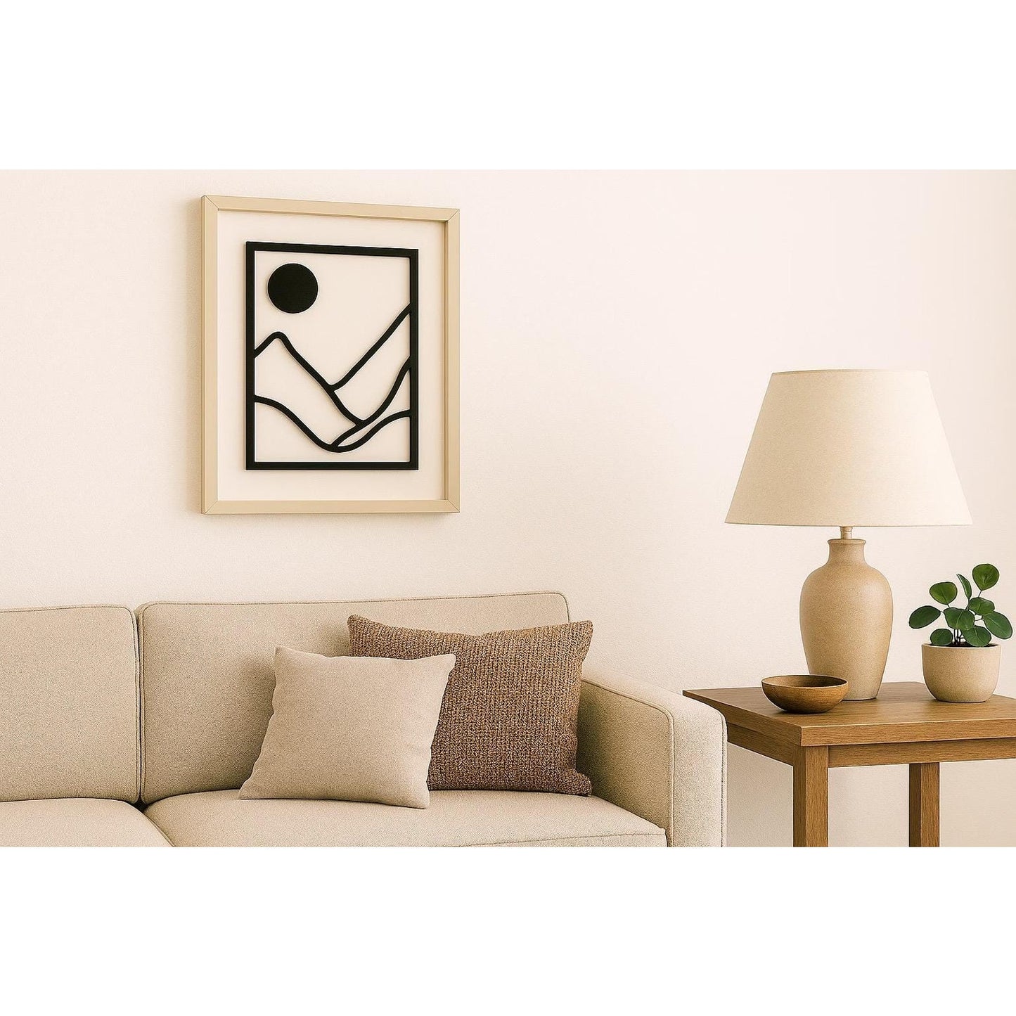 Minimalist Abstract Wall Art | Black Line Mountain Print with Sun