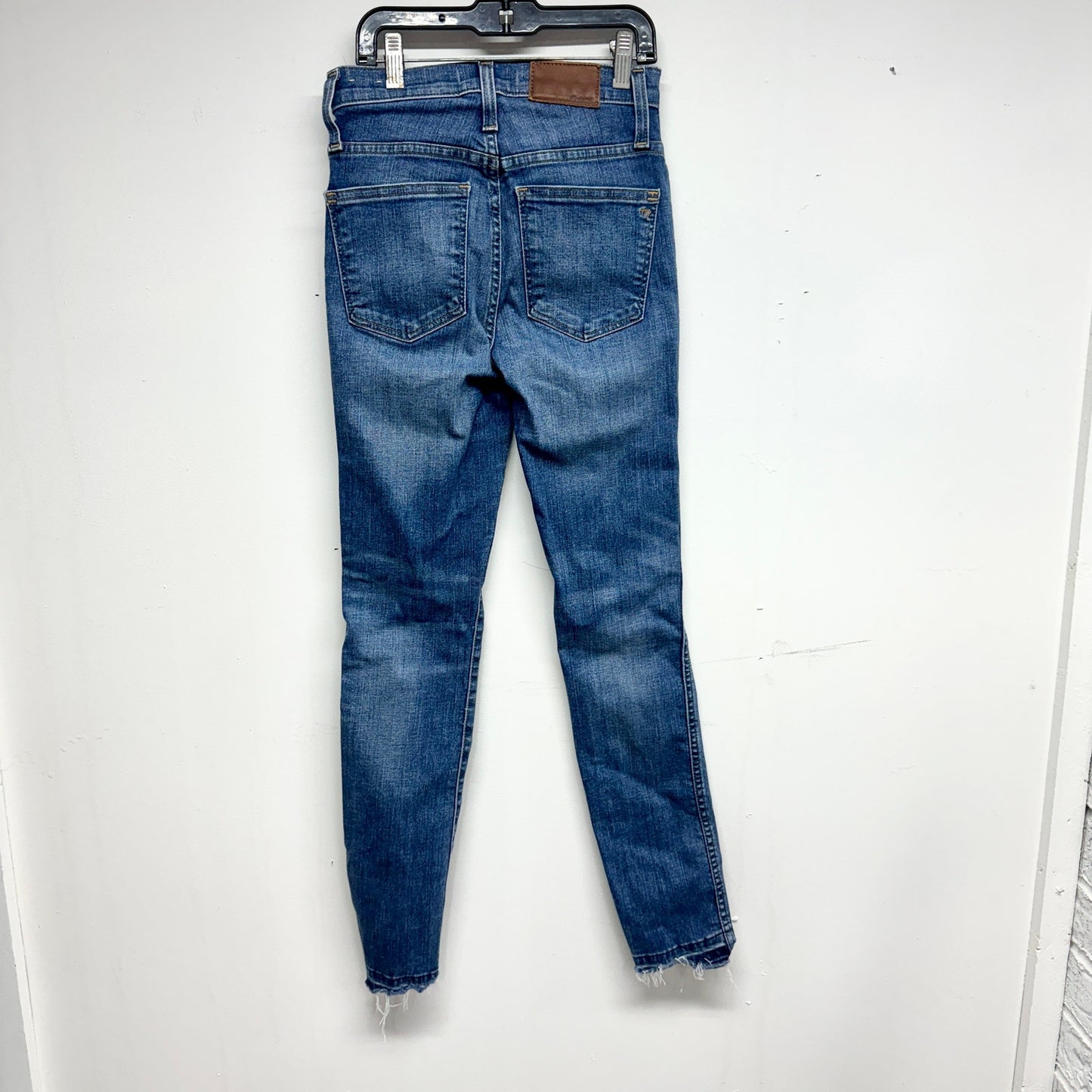 MADEWELL Women 10" High Rise Raw Hem Dark Wash Distressed Skinny Jeans 23