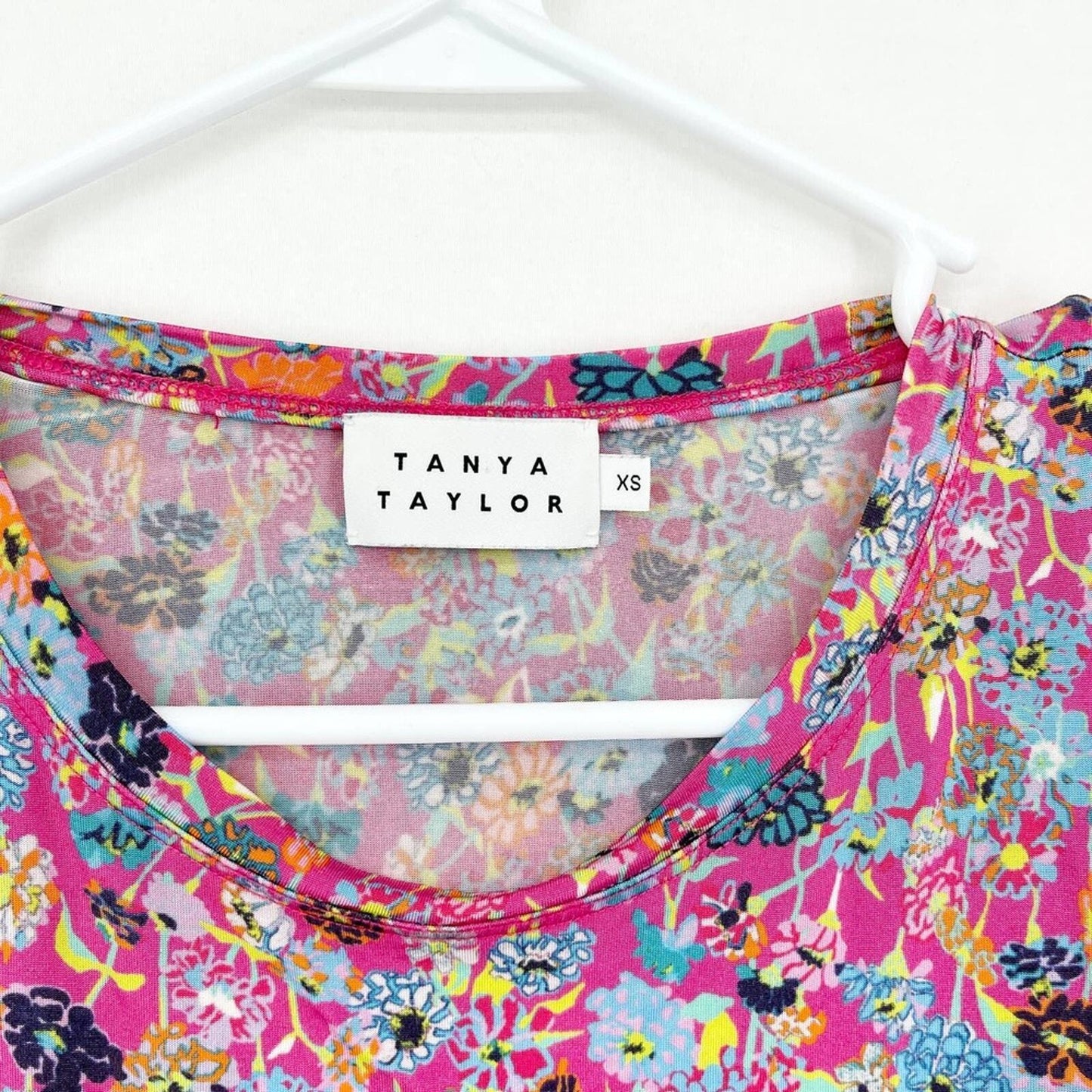 Tanya Taylor Tunic Top Chaia Pink Floral Rutched Short Sleeve Size XS