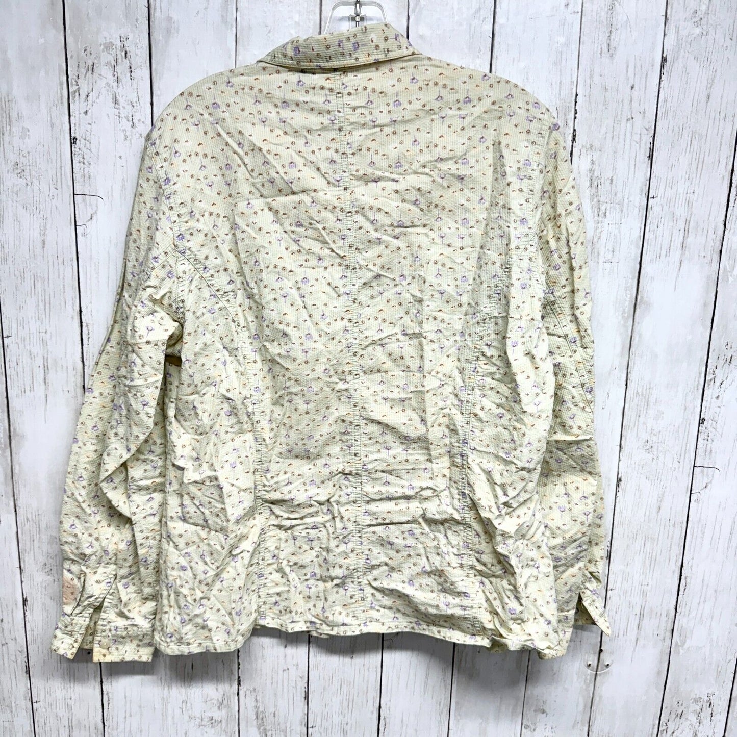 VTG LL Bean Button Up Women Size LG Floral Long Sleeve Neutral Tone 80's Cotton