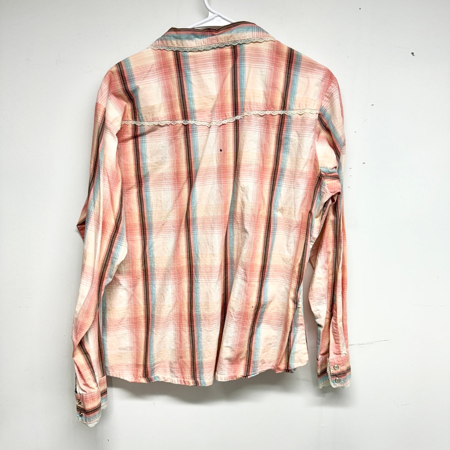 Wrangler Pearl Snap Button Front Lace Accent Plaid Collared Western Shirt XL