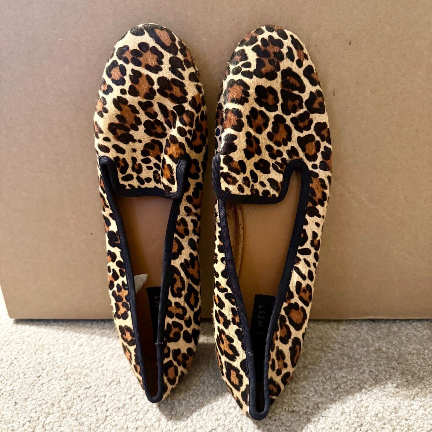 Nine West Flats Women Size 10.5 Round Tie Leapord Animal Print Abay Smoking
