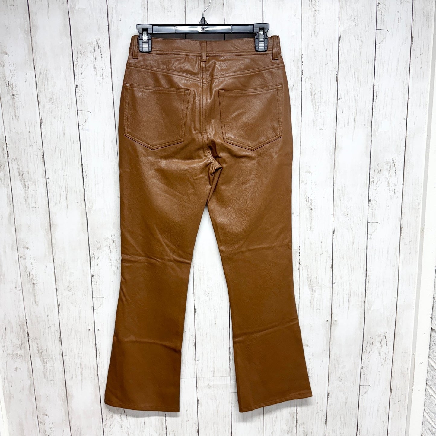 Paige Pants Women Sz 26 Dark Argan Brown Faux Leather Relaxed Straight 5-Pocket