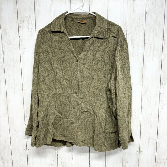 TIANELLO Button Up Women Size 1/XS-S Green VTG Paisley Long Sleeve 100% Tencel