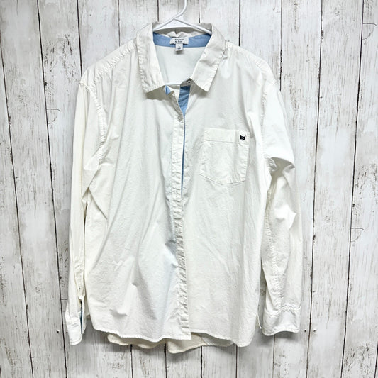 CROWN & IVY Shirt Women Size L Button Down Long Sleeve White Cotton Collar Top