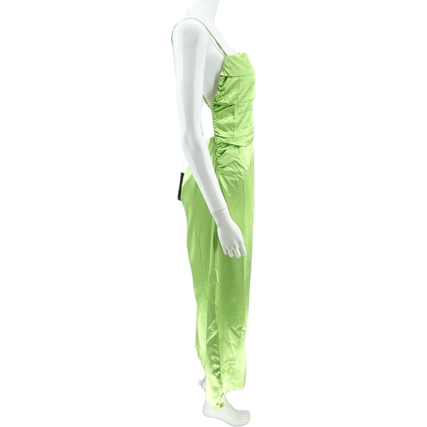 LULUS Maxi Dress Women Size Large Behold Lime Satin Evening Spaghetti Strapped