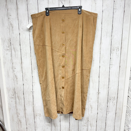 Vintage Fashion Bug Skirt Women Size 26/28W Tan Button Front Stretch Midi Pocket