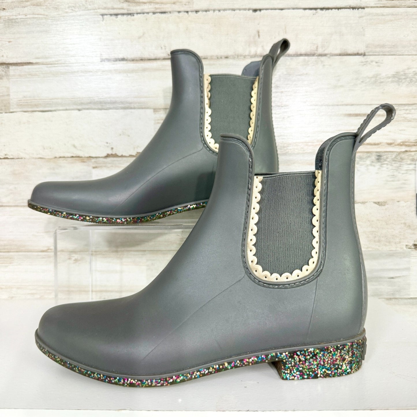 Jack Rogers Boot Women's Size 7 Sallie Rainboot Scallop Detail Glitter Outsole