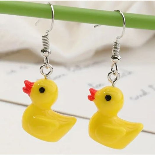 Cute Yellow Rubber Ducky Dainty Dangle Earrings
