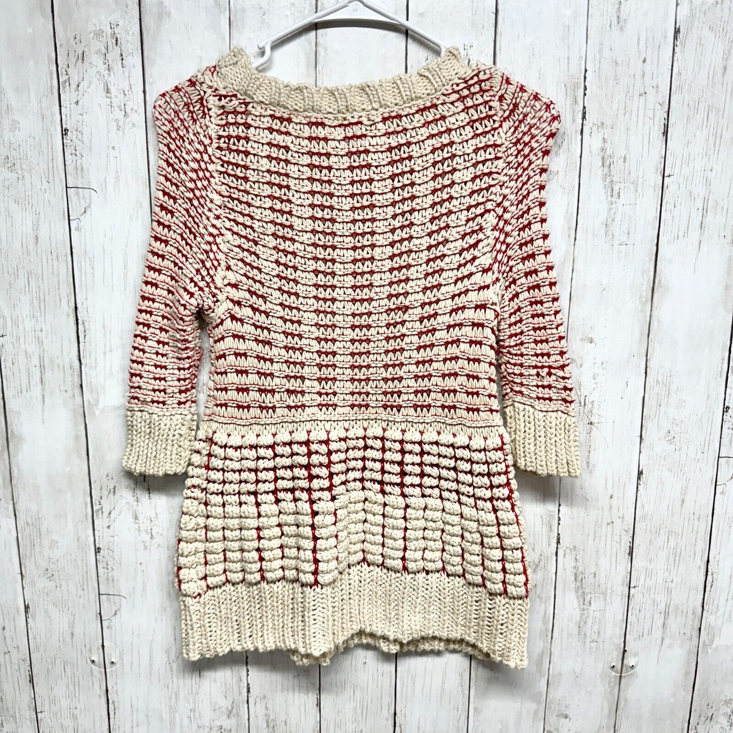 ANTHROPOLOGIE Sweater Women S Fiets Voor Knit Red Hidden Glow Knit 3/4 Sleeve