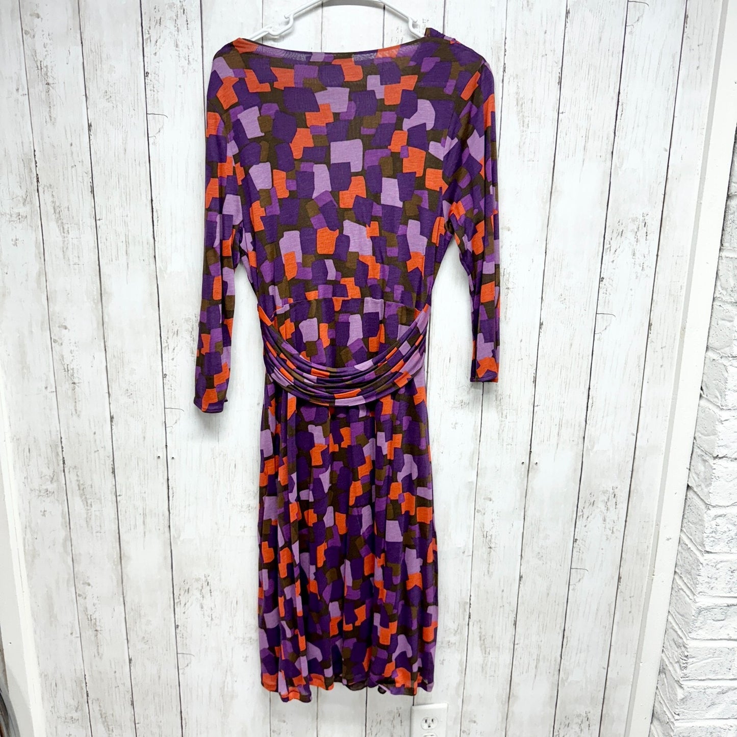 Boden Dress Women Size 10R Midi Long Sleeve Twisted Wide Open Neck Geometric