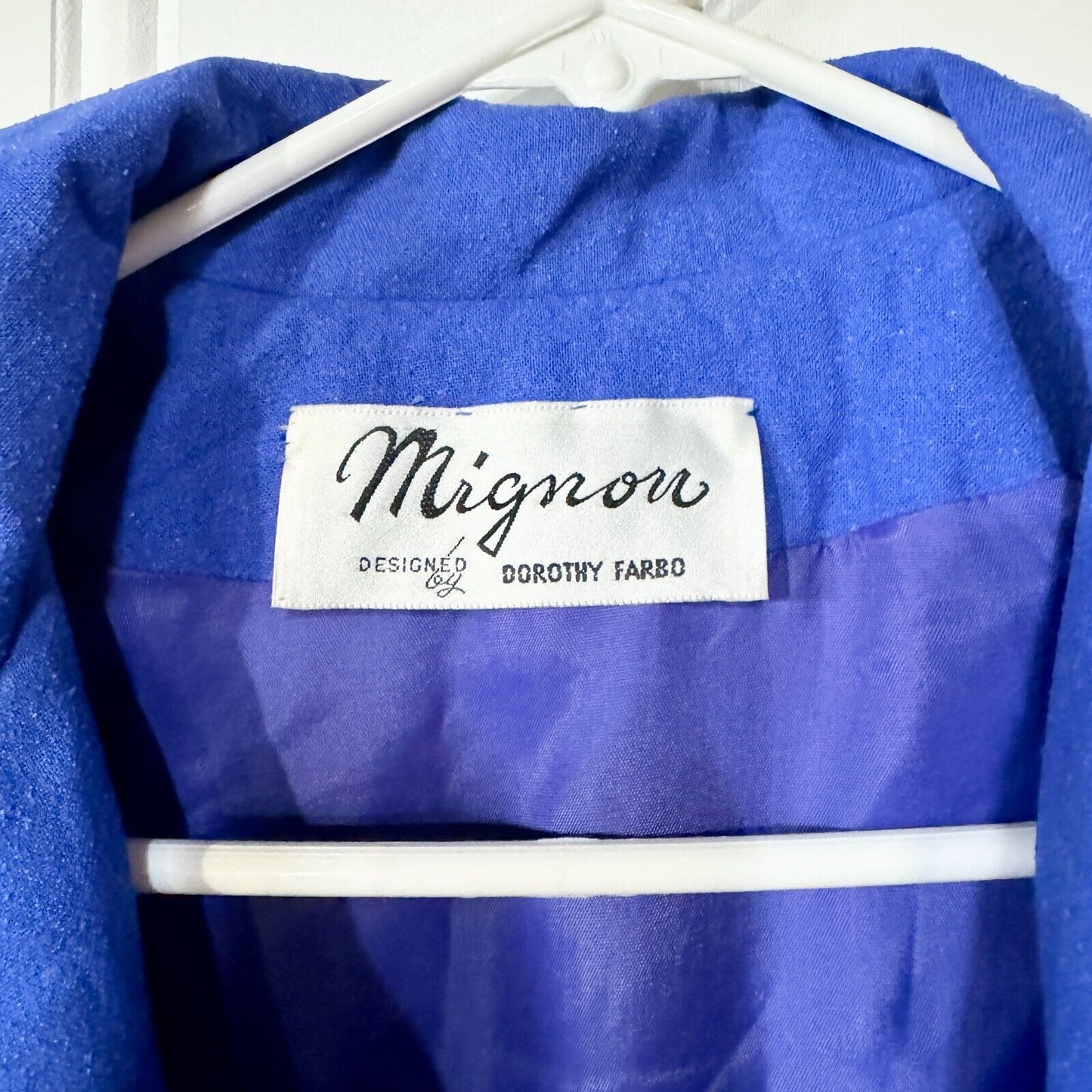 Vintage MIGNON Jacket Women Size 8 Abstract Green/ Blue Open Front Light Wool