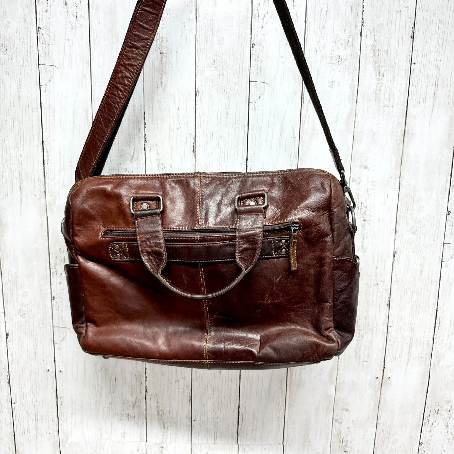 Jack Georges Bag Unisex Brown Leather Messenger Shoulder Flap Front Zip Pocket
