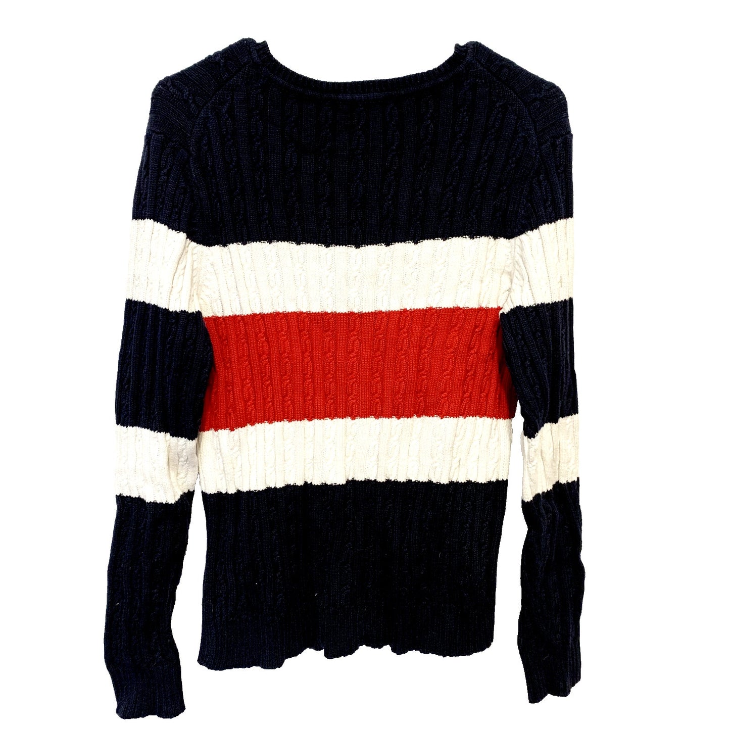 TOMMY HILFIGER Sweater Women Size L Cable Knit Striped Multi Colored Crewneck