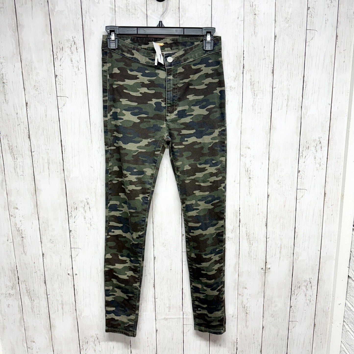 FREE PEOPLE Jeans Women Size 25 Low Rise Skinny Camo Cotton Ankle Button Army
