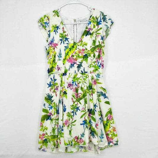 Roam Positano Cream Floral Print Cap Sleeve V Neck Flow Mini Dress Size XS