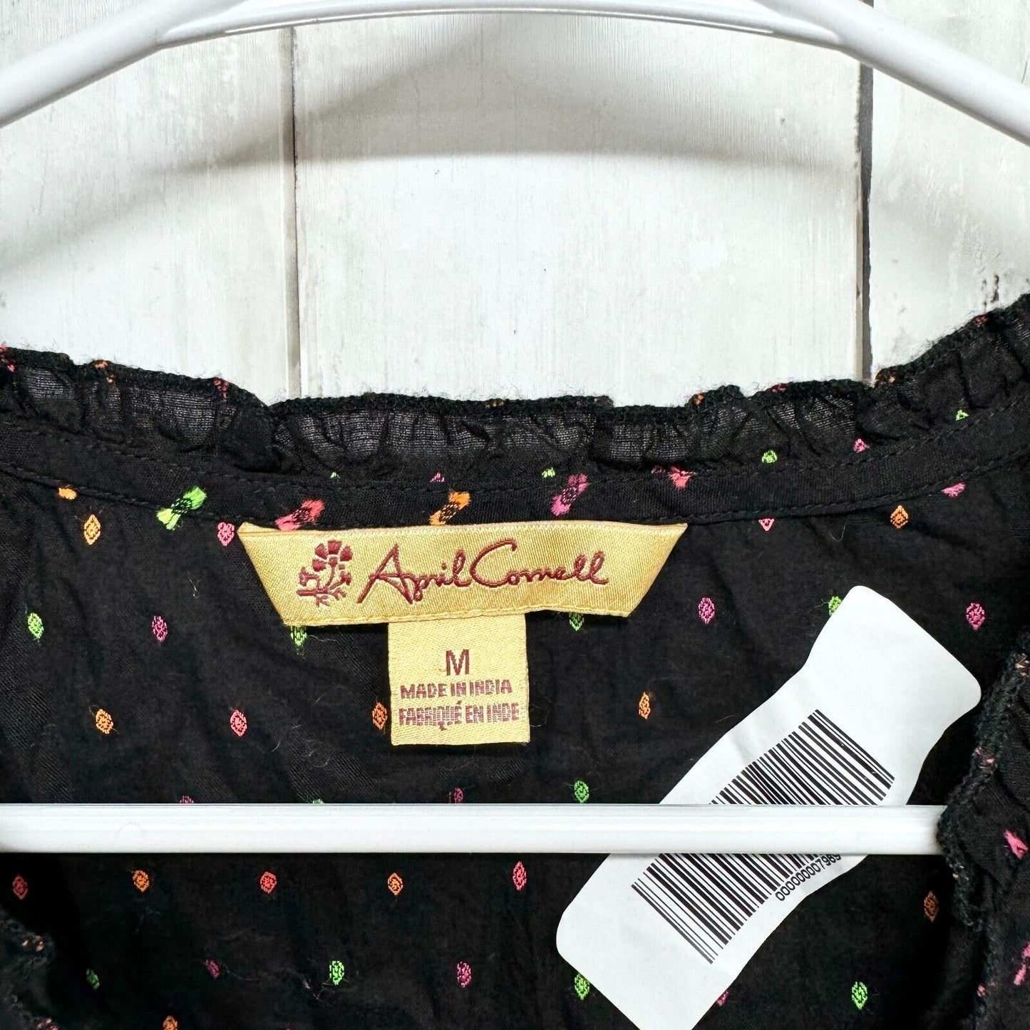 APRIL CONNEL Tank Top Women Size M Blouse Black Neon Spotted Button Down Casual