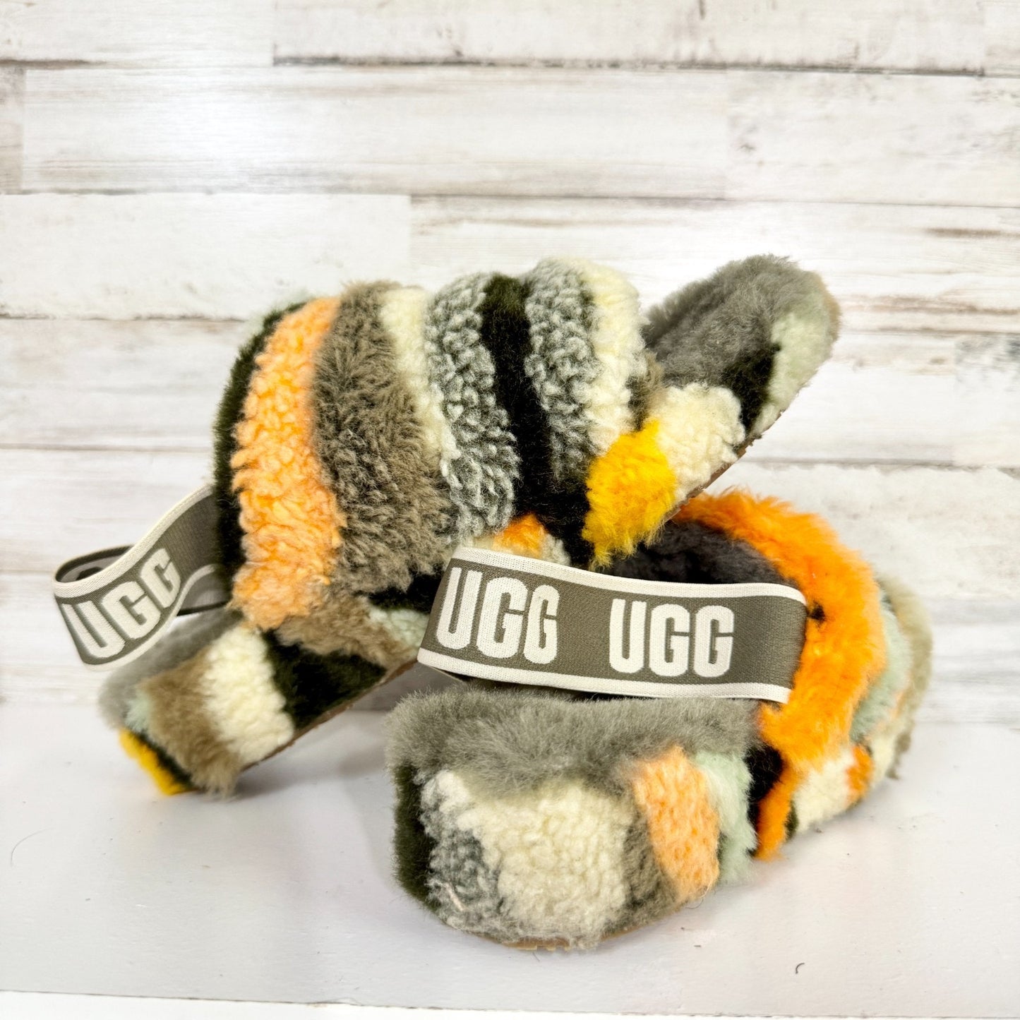 UGG Slippers Women Size 7 Fluff Yeah Slide Cali Collage Slipper Camo Lounge Cozy