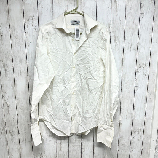 DKNY Button Down Men Size 15 34/35 Slim Fitting Long Sleeve White Collared Shirt