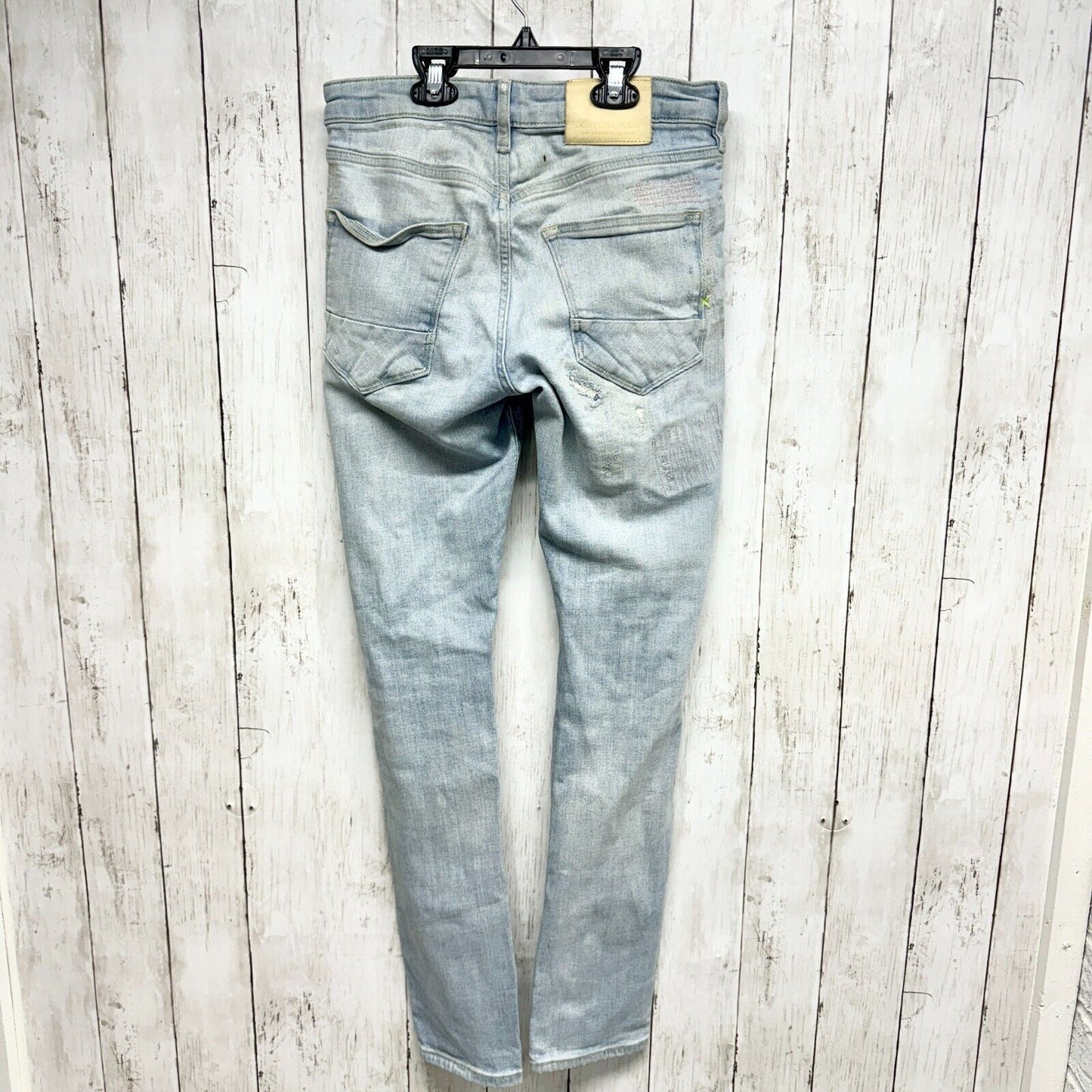 SCOTCH & SODA Jeans Mens Size 28/32 Distressed Skim Low Rise Light Wash Ripped