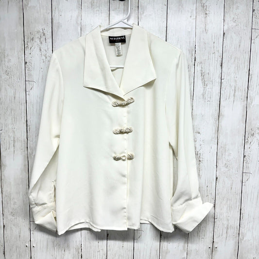 Vintage NOTATIONS 1980s Button Down Blouse Size 4 White Polyester Novelty