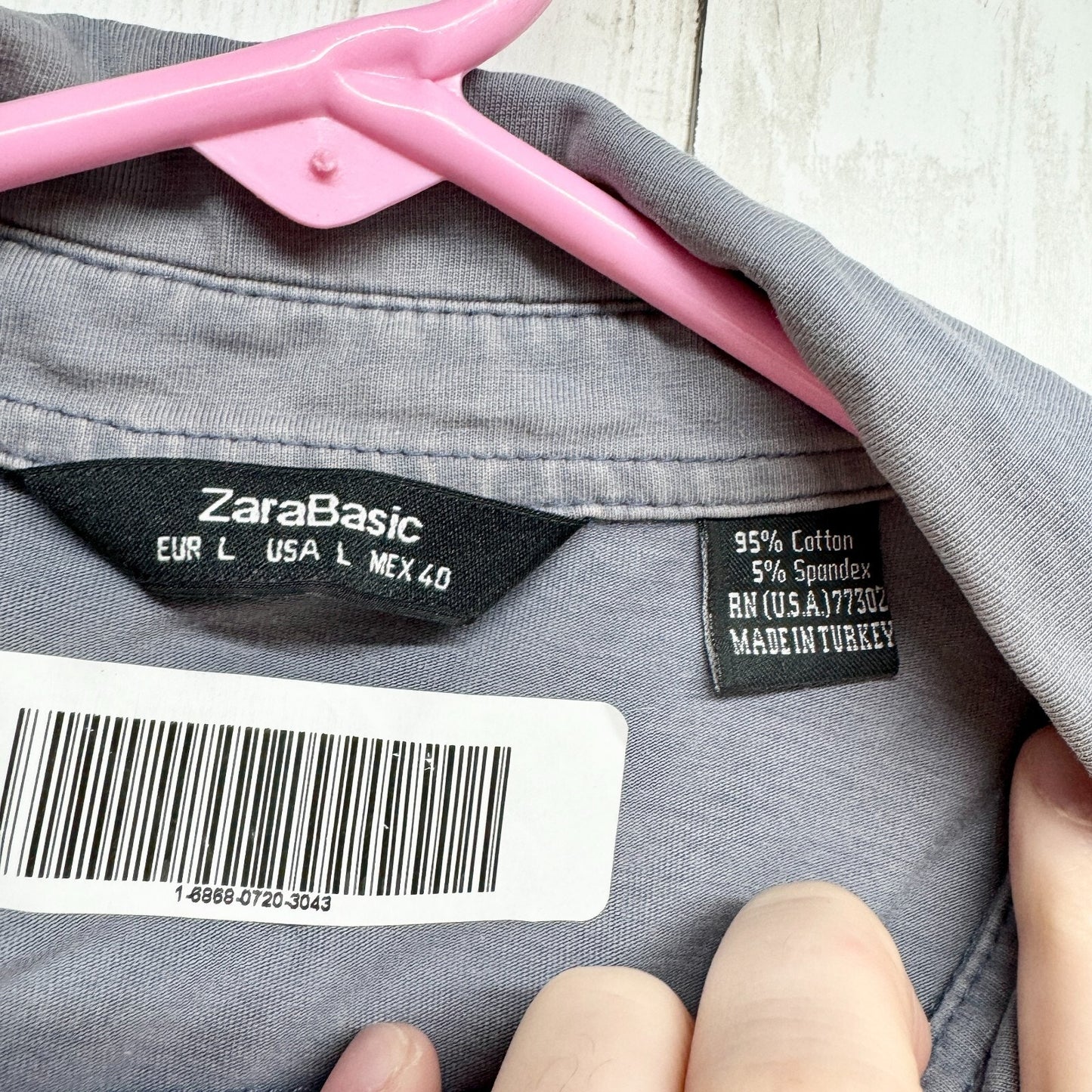 Zara Basic Button Down Men Size L Short Sleeve Blue Grey Collared Casual Cotton