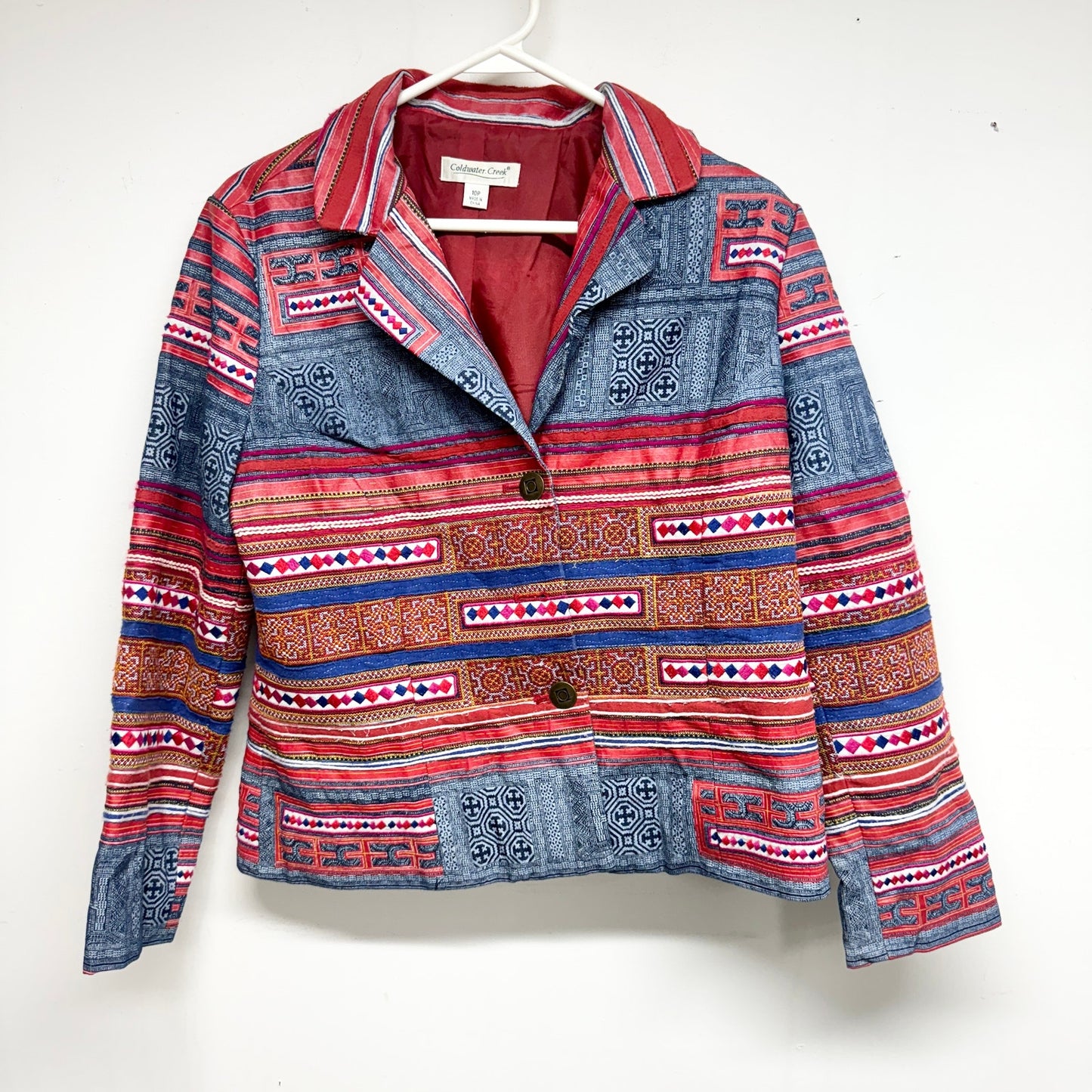 Coldwater Creek Womens Blazer Jacket Southwestern Boho Denim Artsy Multi 10P