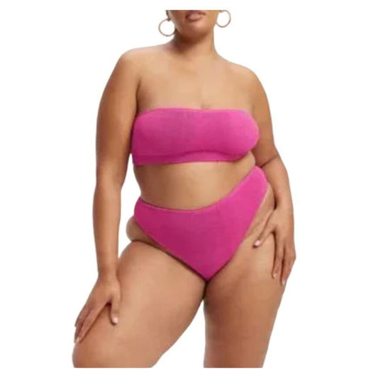 Good American Women Pink Sparkle Good Waist Cheeky Swim Bottoms Bikini Size 0 XS