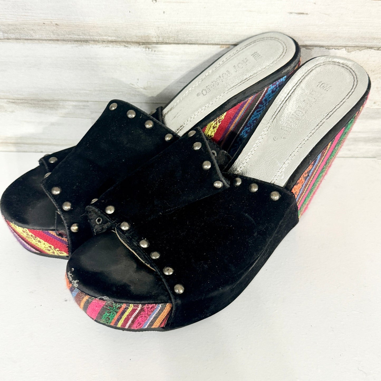 Hot Topic Y2K Wedge Shoes Women's Black Canvas Peep Toe Slip On Size 10