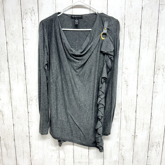 INC Concept Dress Women Size PL Grey 100% Cotton Draper Long Sleeve Ruffled