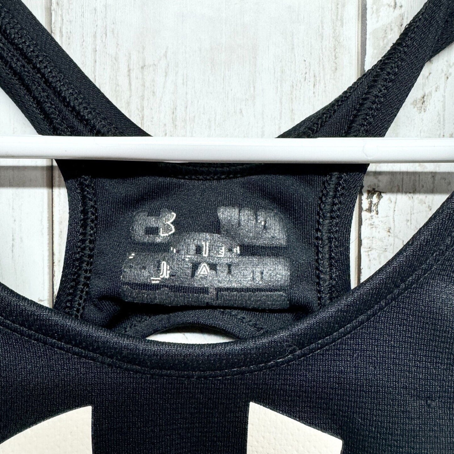 UNDER ARMOR Sports Bra Women Size XS Grey Strap Racerback Logo Black Athletic