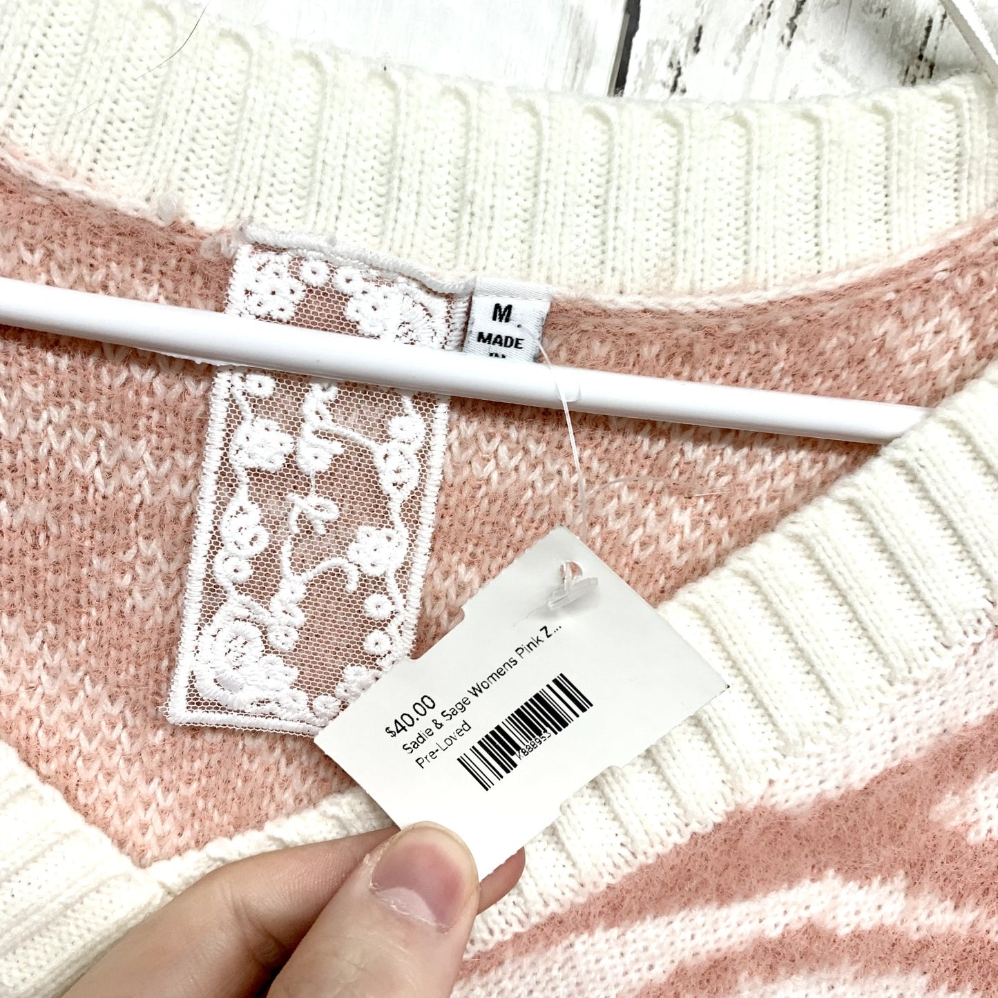 Sadie and Sage Medium One Reason Womens Zebra Print Sweater Pink Ivory V-Neck