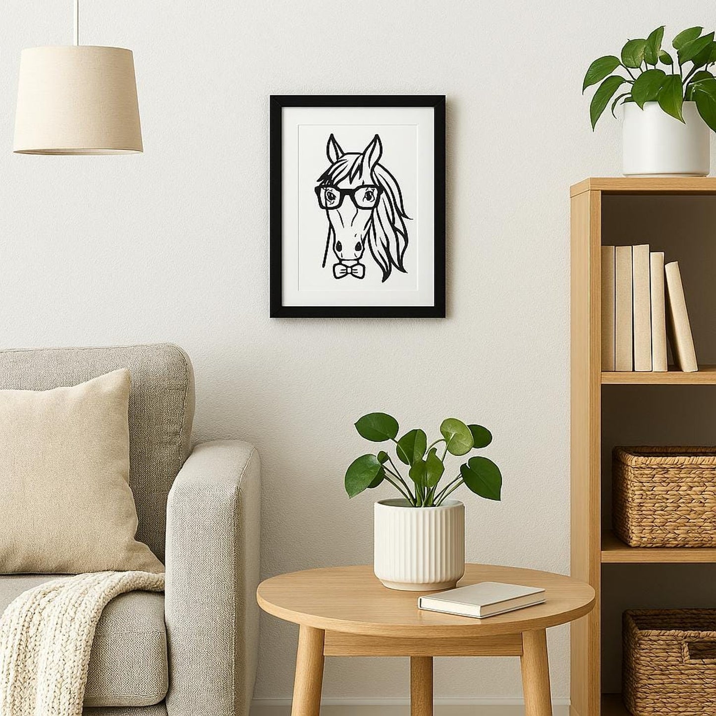 Quirky Horse Portrait – 3D Art Print in 8x10 Frame, Horse with Glasses and Bow Tie – Whimsical Wall Decor for Office or Living Room