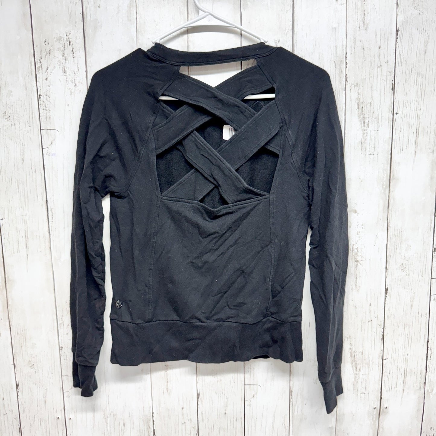 Zella Top Women XS Black Scoop Neck Criss Cross Back Long Sleeve Shirt Athletic