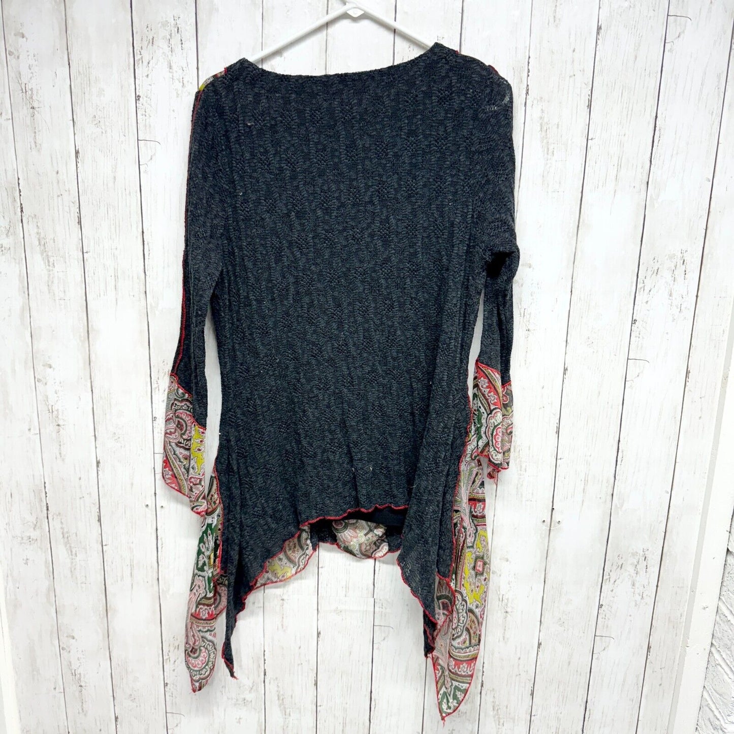 UNKNOWN Blouse Women Sz M High Low Long Sleeve Deep B Floral Paisley Multicolor